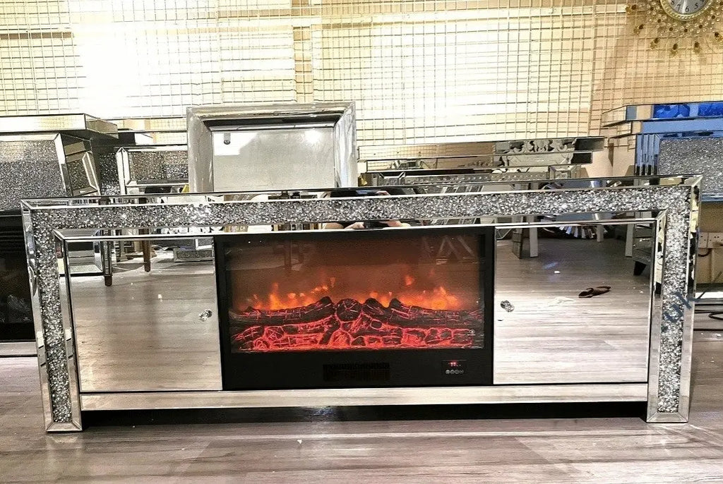 Crushed Diamond Tv Unit With Fireplace-150cm Tarlee