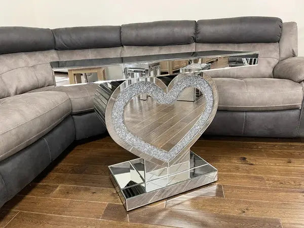 Heart Shaped Diamond Crush Mirrored Console Table Tarlee