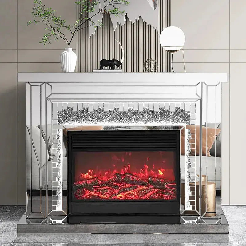 Multicolour Flame Mirrored Crushed Crystal Fireplace with LED Tarlee