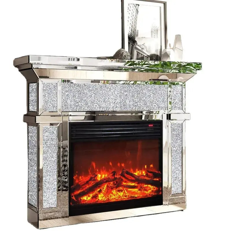 Sleek Design Mirrored Crushed Crystal Fireplace-120cm Tarlee