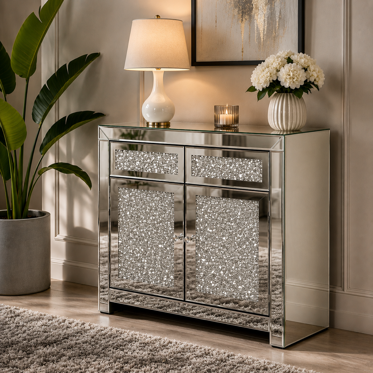 Silver Mirrored Diamond Crush 2 + 2 Chest of Drawers – TARLEE