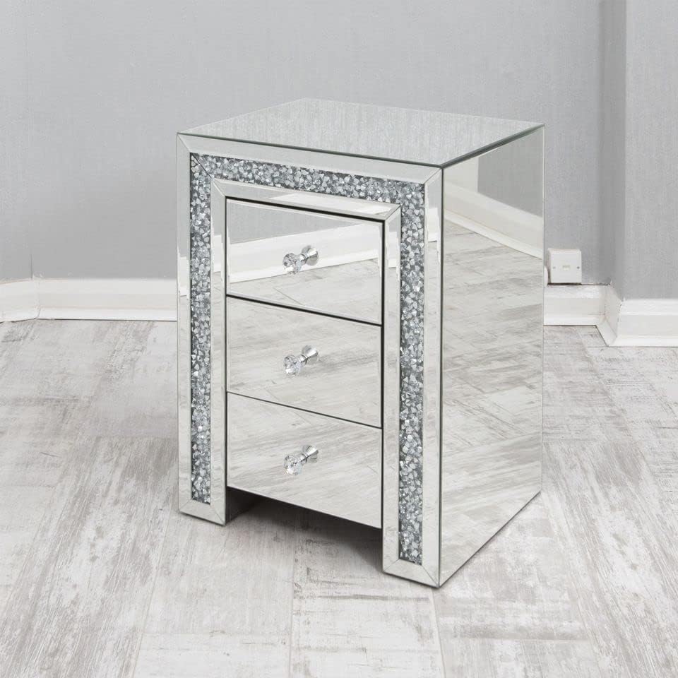Stunning Crushed Diamond Side Table with 3 Drawers Tarlee