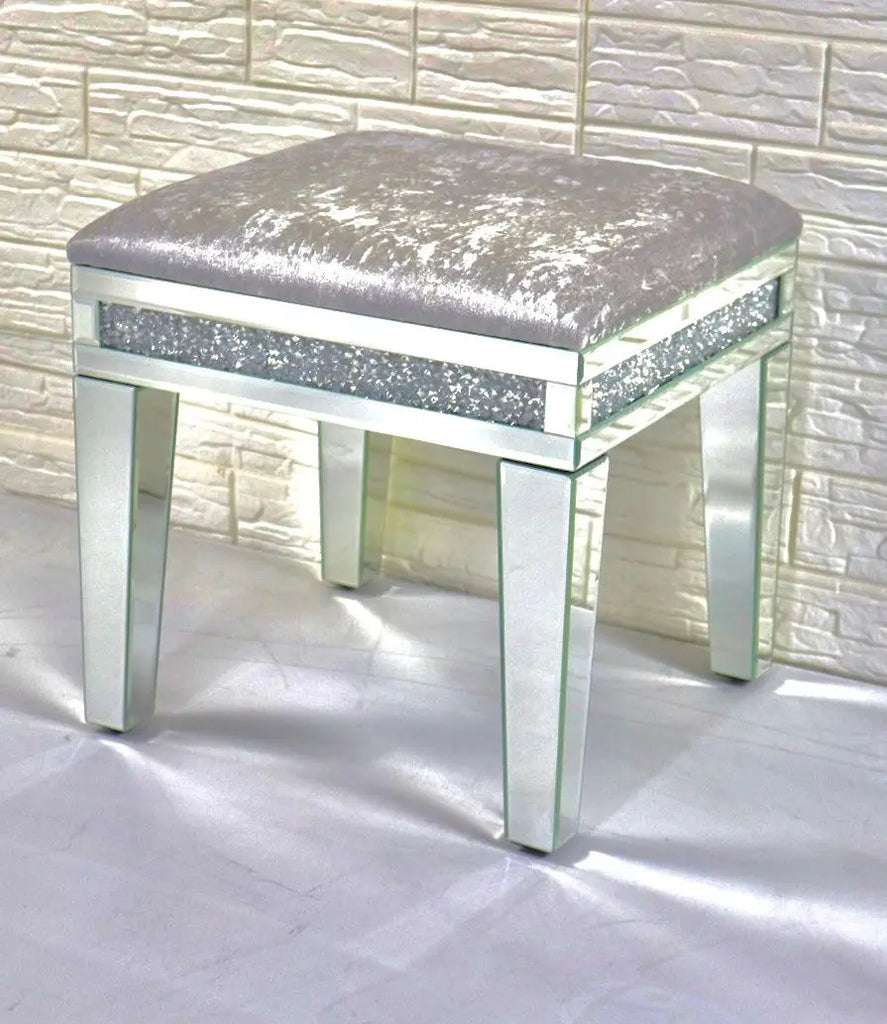 Crushed Crystal Mirrored Dressing Table Stool Tarlee