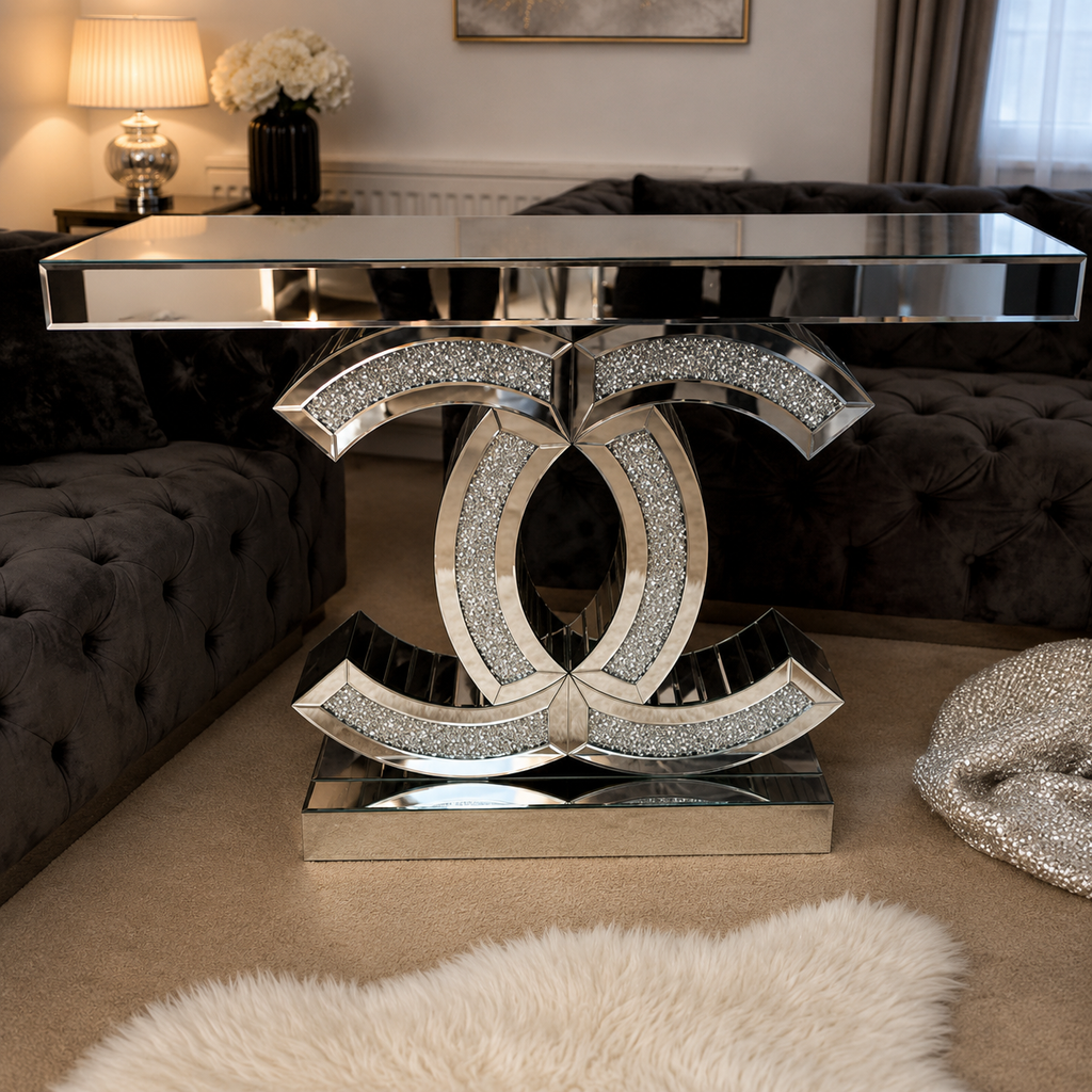 Stunning Mirrored Crushed Diamond Console Table for Hallway and Living ...