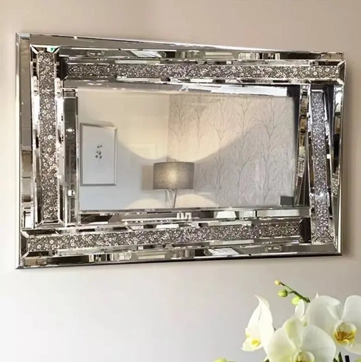 Large 3D Shaped Crushed Diamond Filled Wall Mirror 120cm Tarlee