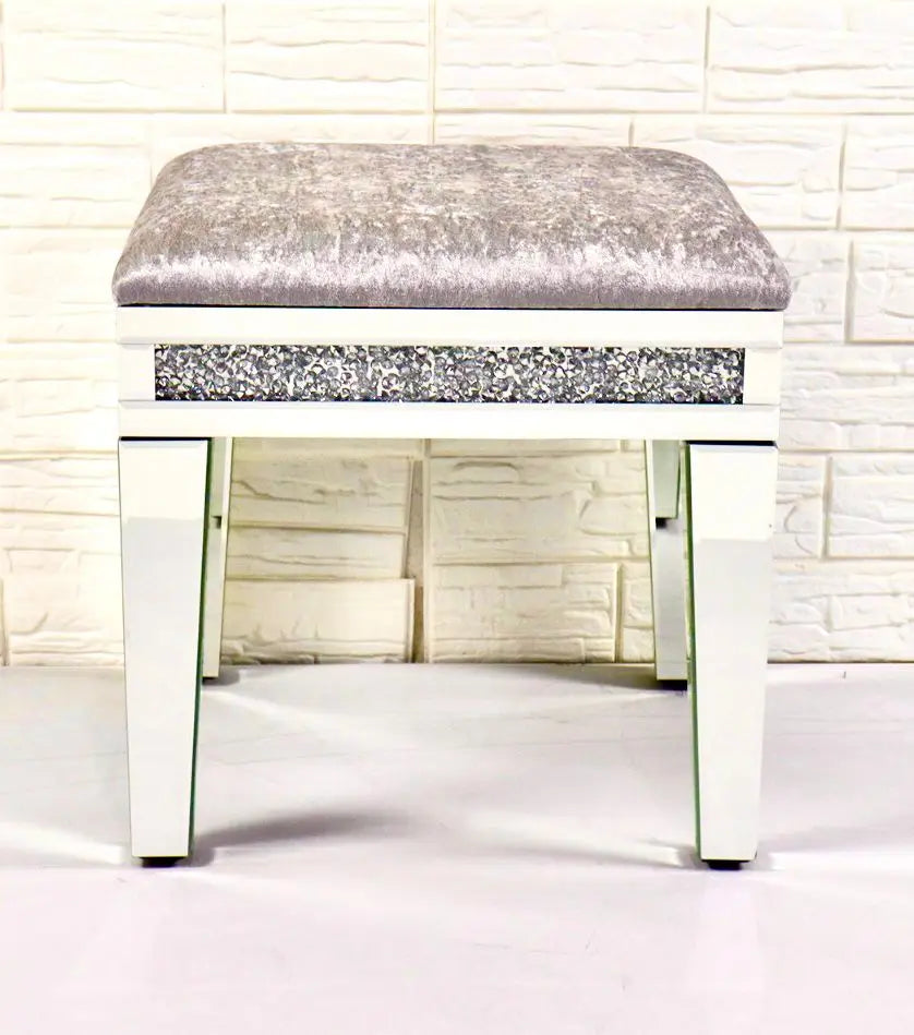 Mirrored Crushed Crystal 7 Drawer Dressing Table With Footstool TARLEE Mirrored Crushed Crystal 7 Drawer Dressing Table With Footstool TARLEE