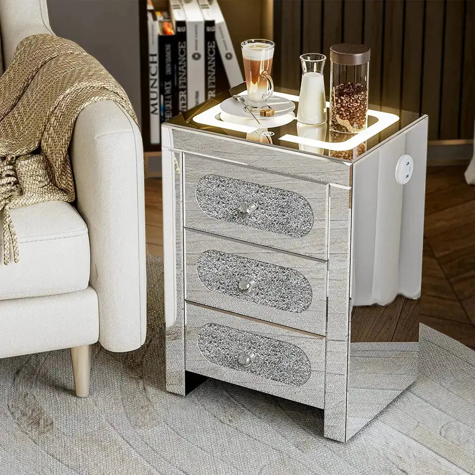 Mirrored nightstand with wireless charging and USB output TARLEE