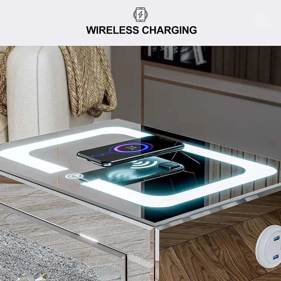 Mirrored nightstand with wireless charging and USB output Tarlee