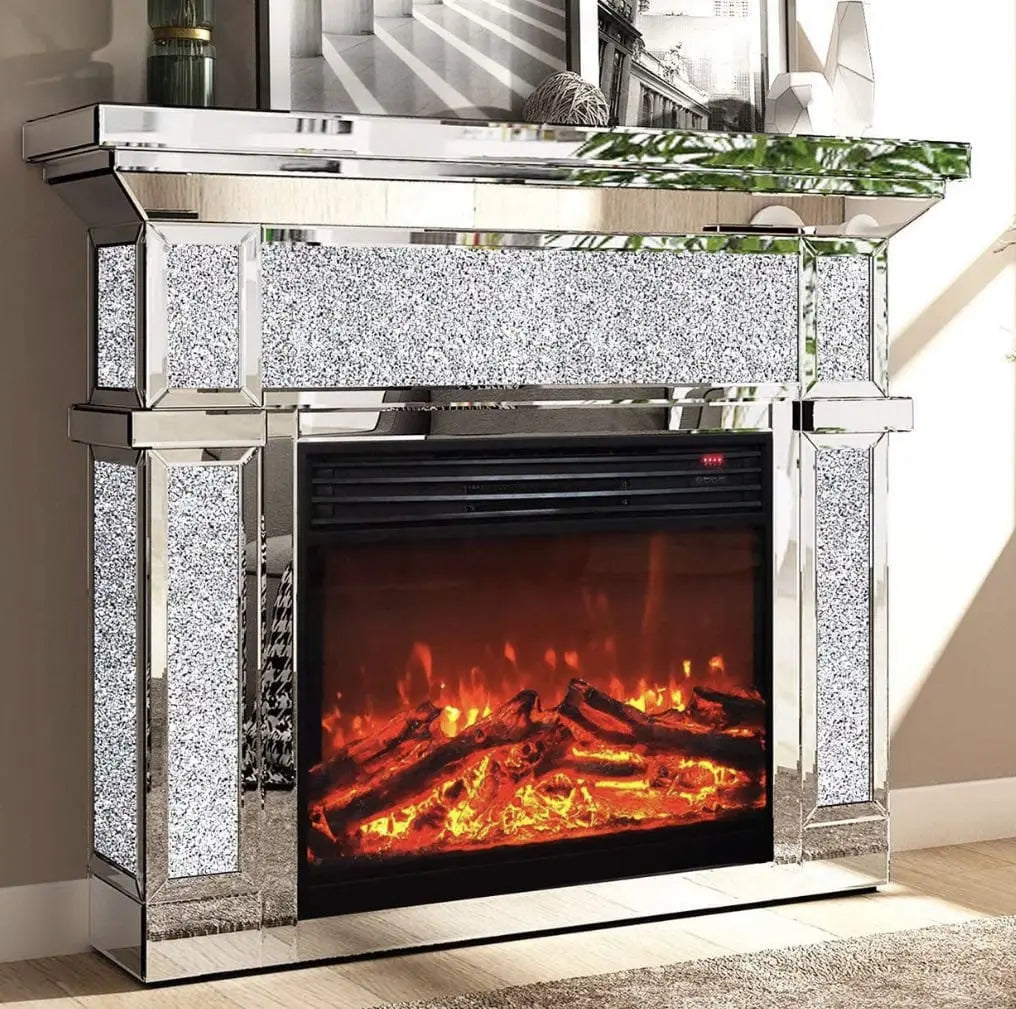 Sleek Design Mirrored Crushed Crystal Fireplace-120cm Tarlee